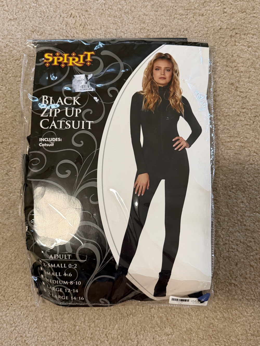 Black Zip Up Cat Suit Halloween Costume Party Size XL